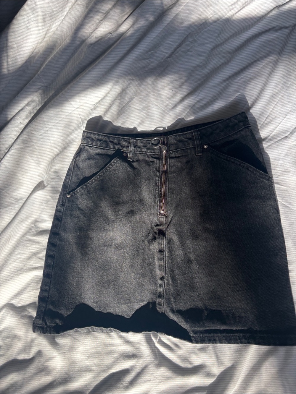 Black Denim Mini Skirt - Classic High-Waist Style